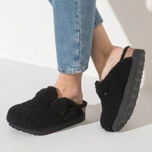 Birkenstock Black Shearling Clogs